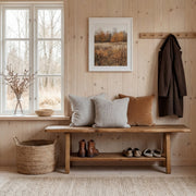 55 Inch Farmhouse Solid Wood Entryway Bench with Open Storage Shelf for Hallway