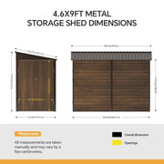 Garden Shed Metal Pent Roof 4.6x9FT Outdoor House Tool Storage w/ Lockable Door