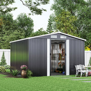 8x8 FT Peak Roof Steel Storage Shed, Pre-drilled Steel Panels, Outdoor Tool Shed