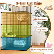 Indoor Cat Cage 3-Tier Cat Enclosure w/ Skylight Hammock 2 Ladders Black