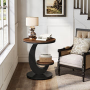 Round End Table with 2-Tier Storage Shelf,Modern Wood Side Table for Living Room