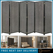 BLACK WOODEN ROOM DIVIDER 6 PANEL SOLID WEAVE FOLDING PRIVACY SCREEN PANELS NEW