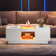 White Coffee Table !SALE! High Gloss LED RGB Storage Drawers 100cm Modern