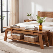 55.12 Inch Modern Solid Wood Entryway Bench with Shoe Storage Shelf for Hallway