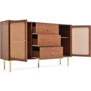 Large 150 cm Modern Rattan Sideboard 2 Door 3 Drawer Metal Legs for Living Room