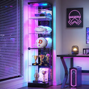 Corner Display Cabinet with Glass Doors Lockable 5-Tier RGB Figures Collectables