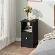 Bedroom Narrow Bedside Cabinet Storage Nightstand Side Table with 1 Drawer Black