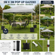 3m x 3m Pop Up Gazebo Waterproof Garden Marquee Folding Party Tent Canopy