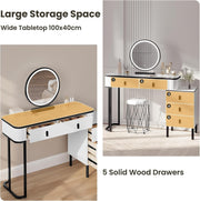 Dressing Table with LED Lights Mirror Stool 5 Drawers Vanity Makeup Desk Set