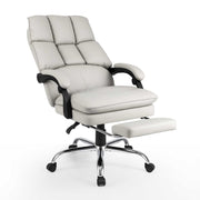 Office Desk Chair Ergonomic Padded Reclining Chair w/ Footrest-White