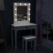 Dressing Table With LED Lights Mirror Stool Set Makeup Desk Vanity Table Bedroom