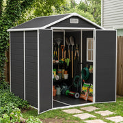 8x6 6x6 5x3 Plastic Garden Shed with Floor Window Lockable Door Wood Grain Grey