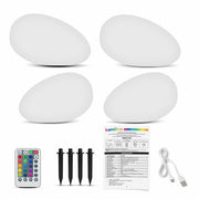 OMT Solar Powered LED Glowing Garden Stones 4 Pack Remote Control Colours