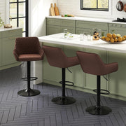 Bar Stools Set of 2 Adjustable Swivel Velvet Brown Modern Kitchen Dining