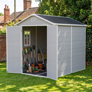 Grey Wood Grain Plastic Garden Shed 6x8 6x6 5x3 Outdoor Tool Bike Storage House