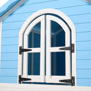 Large Wooden Playhouse with Doors, Windows, Apex Roof for Kids Children- Blue UK