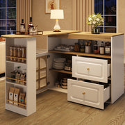 Kitchen Island w/ Extendable Table, Dining Table Rotating Sideboard Bar Cabinet