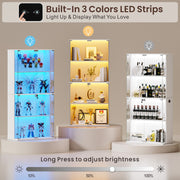 Glass Display Cabinet with Doors and LED Lights – 4-Tier Curio Storage Cabinet