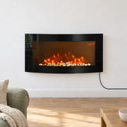 Electric Fire Wall Mounted LED Fireplace Heater Curved Glass Side Lights 2000W