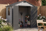 8x4FT Plastic Garden Shed with Floor Window Lockable Door Smoky Grey Wood Grain