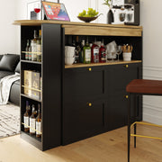 360°Dining Bar Table Kitchen Island with Storage Cabinet Cupboard & Open Shelves