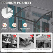 Window Awning Canopy with Large Drainage Gutter ABS Plastic Bracket PC Panel