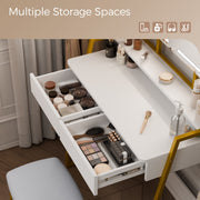 MONDEER Dressing Table Makeup Desk Vanity Set w/ LED Light Drawers Padded Stool