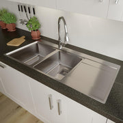 Kitchen Sink 2.0 Double Bowl RH Drainer Stainless Steel Modern Inset Waste Kit