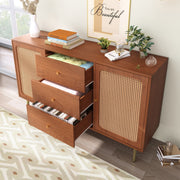 Large 150 cm Modern Rattan Sideboard 2 Door 3 Drawer Metal Legs for Living Room