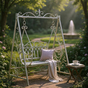 Cream Metal Swing Chair Garden Hammock 2 Seater Patio Bench