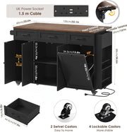Kitchen Island on Wheels Mobile Trolley Trash Bin Cabinet Drop Leaf Power Outlet