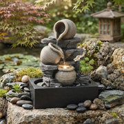 Tall Intdoor Water Fountain 3 Tiers Cascading Jugs Zen Meditation LED Waterfall