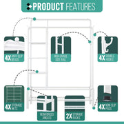 Heavy Duty Double Clothes Rail Shoe Storage Garments Hanging Display 120Kg
