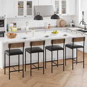 Set of 4 Black Faux Leather Bar Stools High Back Kitchen Breakfast Counter Chair
