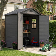 Outdoor Garden Shed 6x4ft Plastic Tool Bike Storage House w/ Lockable Two Doors