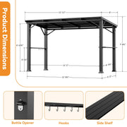 1.8x3.6m Outdoor Hardtop Grill Gazebo Steel Roof w/Side Shelf and Bottle Opener