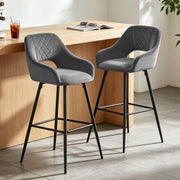 Set of 2 Bar Stools Velvet/PU Metal Legs Breakfast Stools Armrest Padded Chairs