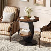 Round End Table with 2-Tier Storage Shelf,Modern Wood Side Table for Living Room