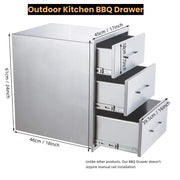 47x47x62cm Kitchen Patio Mount 3-Drawer Stainless Steel Storage Cabinet BBQ