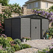 Garden Shed 10 x 8 Metal Apex Roof Outdoor Storage Sheds with 2 Free Foundations