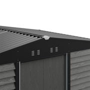 12x8FT Galvanised Garden Storage Shed with Sliding Door & Foundation, Grey Grain