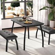 3 Piece Dining Table Set Benches Kitchen Breakfast Studio home Upholstered Black
