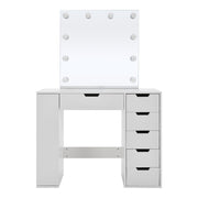 White Dressing Vanity Table Wood Makeup Desk with LED Lights Mirror 6 Drawers