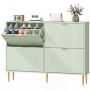 Slim Shoe Storage Cabinet with 4 Flip Drawers for Hallway, Light Green