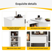 Kitchen Island Breakfast Bar Dining Table with Storage Cabinet Cupboard White