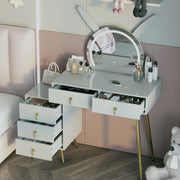 Dressing Table with LED Light Mirror Vanity Desk Makeup Table 5 Drawers Cabinet