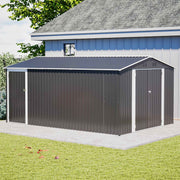 10x14FT Galvanized Metal Garden Shed Lockable Door Tool Storage shed, Anthracite