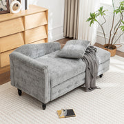 Single Chenille Fabric Sofa Bed Grey Chaise Lounge Bed with Storage