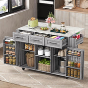 Kitchen Island Cart !SALE! Rolling Storage Cabinet Drop Leaf Trolley Grey