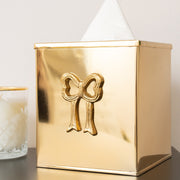 Metallic Gold Metal Bow Tissue Box